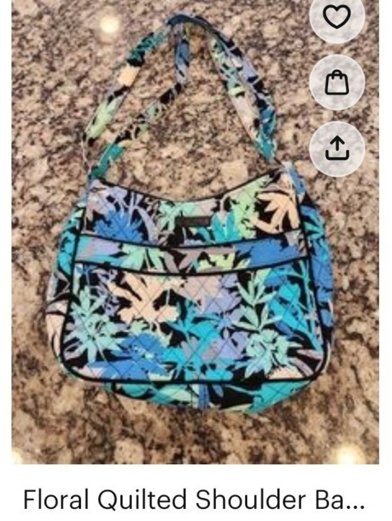 Handbags - Floral Quilted Shoulder Bag - Blue & Green